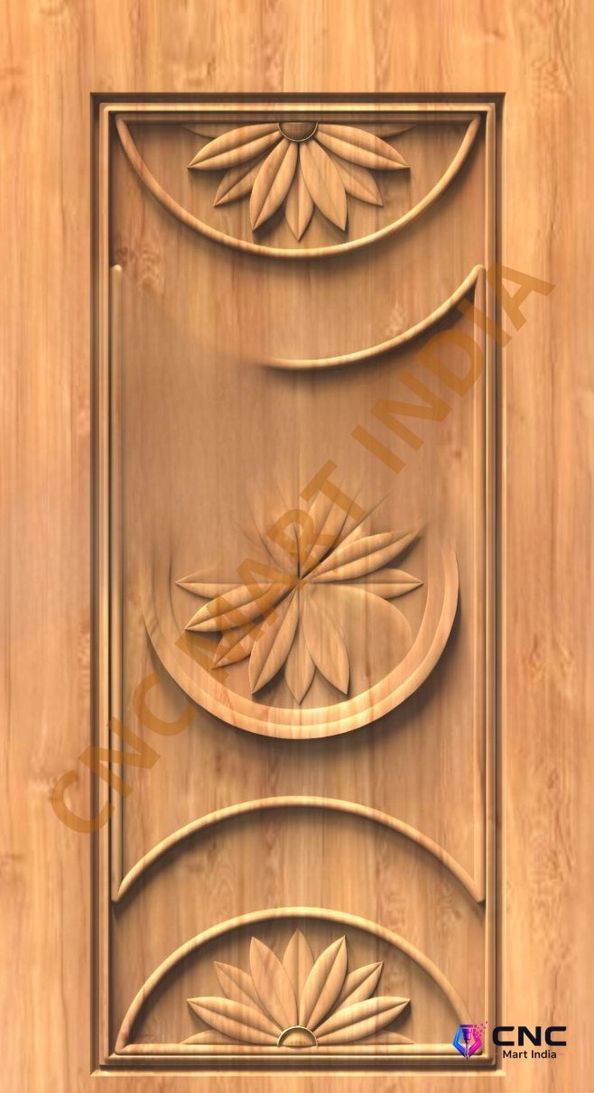 GSK EMBOSSING - EMD-74 Modern Floral Lotus Motif Carved Wood Door 3D Model